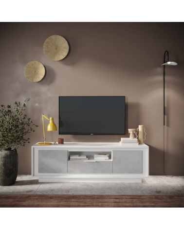 Meuble TV SKY – Finition Blanc mat laqué / Ciment
